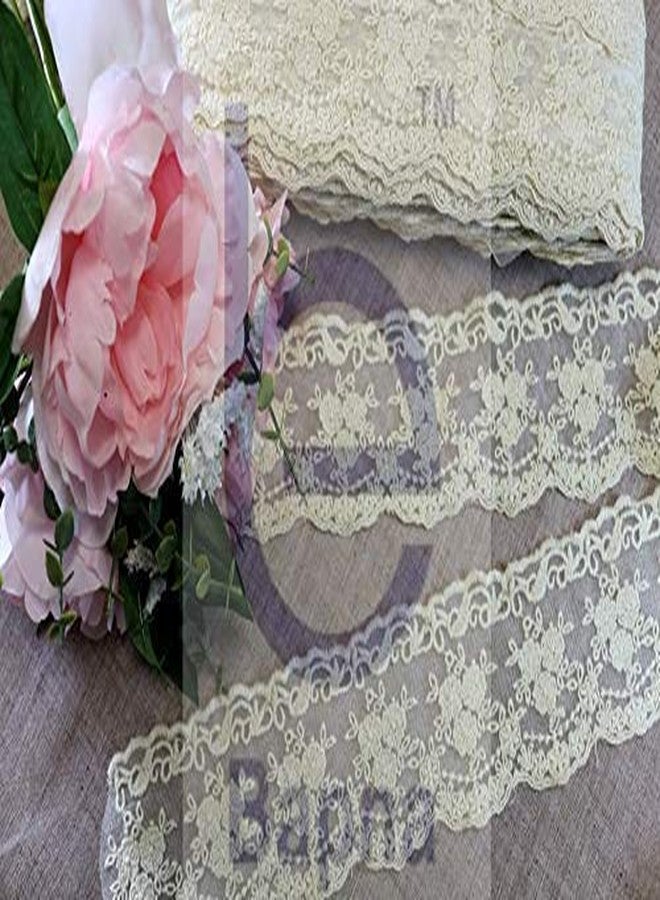 Bapna 5 Yard Embroidery Lace Ribbon Floral Design for Sewing Kurta Tablecloth Slipcover Bridal DIY Clothing Accessories,Ivory - Image 3